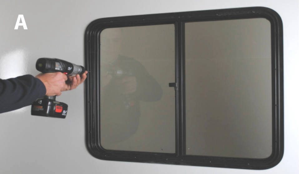 Removing RV window screws during a repair process